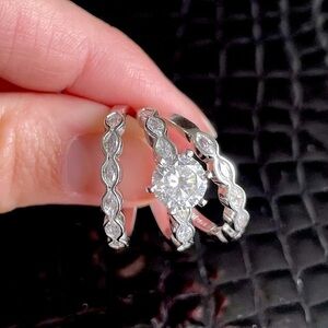Cubic Zirconia Sterling Silver 3 Piece Stackable Rings Bridal Set